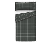 Juego de sábanas 100% algodón con diseño de cuadros color gris oscuro para cama de 105cm., ACTUEL.
