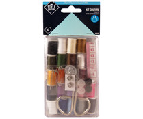 Kit de costura mediano con hilos, cinta métrica, tijeras, agujas, imperdibles, dedal y corchetes, STYLE.