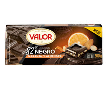 Chocolate negro (82 % cacao) con naranja y almendra VALOR 200 g.