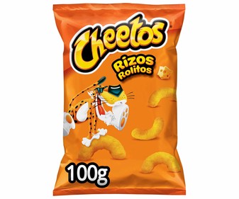 Snack de gusanos de maíz con sabor a queso de Matutano CHEETOS Rizos bolsa de 100 g. Snack de gusanos de maíz con sabor a queso de Matutano CHEETOS Rizos bolsa de 100 g.