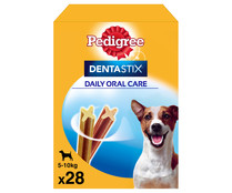 Snacks dental para perros de tallas pequeñas junior PEDIGREE DENTASTIX 28 unidades de 440 gramos.