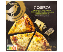 Pizza congelada a los 7 quesos (Emmental, Mozzaella, Cheddar, Gouda, semicurado, Provolone y azul) ALCAMPO GOURMET 430 g.