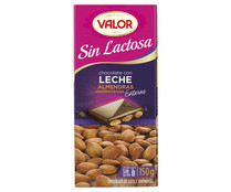 Chocolate con leche y almendras, sin lactosa y sin gluten VALOR 150 g.
