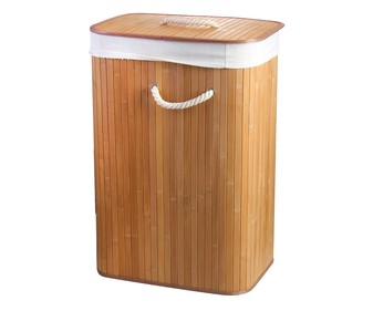 Cesto multiúsos ecológico de bambú con interior forrado y tapa, 60x40x30 centímetros HOME. Cesto multiúsos ecológico de bambú con interior forrado y tapa, 60x40x30 centímetros HOME.