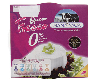 Queso fresco desnatado MAMA VACA tarrina 250 g. Queso fresco desnatado MAMA VACA tarrina 250 g.