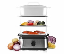Vaporera eléctrica QILIVE Q.5756, 950W, 3 recipientes Independientes, cuenco para arroz, temporizador 60 min., bol para sopa.