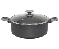 Cacerola de aluminio con interior antiadherente Ilag y tapa de vidrio incluida, apta para cocinas de inducción, 24cm ACTUEL.