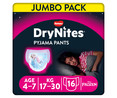 Pañales de noche talla 7 (braguitas absorbentes), para niñas de 17 a 30 kilogramos y de 4 a 7 años DRYNITES Pijama pants 16 uds.