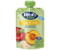 Bolsita 3 frutas (plátano, manzana y melocotón) a partir de 4 meses HERO 100 g.