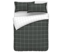 Juego de funda para nórdico y funda de almohada 100% algodón con diseño de cuadros color gris oscuro, cama 105cm. ACTUEL.
