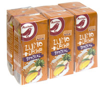 Leche y zumo de frutas tropicales (piña, manzana, mango) PRODUCTO ALCAMPO 6 x 200 ml.