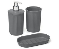Pack de vaso con dosificador y jabonera, color gris, TATAY Baobab.