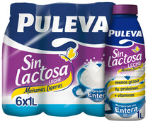 Leche entera de vaca, sin lactosa PULEVA Mañanas ligeras 6 x 1l.