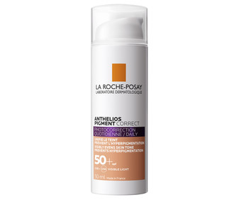 Crema solar protectora con tono, antimanchas y unificadora del tono con FPS 50+ (muy alto) LA ROCHE POSAY Anthelios pigment correct 50 ml. Crema solar protectora con tono, antimanchas y unificadora del tono con FPS 50+ (muy alto) LA ROCHE POSAY Anthelios pigment correct 50 ml.