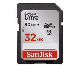 Tarjeta de memoria SANDISK ULTRA, SDHC, capacidad 32GB, alta velocidad, 80MB/S, clase 10. Tarjeta de memoria SANDISK ULTRA, SDHC, capacidad 32GB, alta velocidad, 80MB/S, clase 10.
