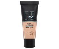 Fondo de maquillaje con acabado mate, para pieles normales a grasas, tono 115 MAYBELLINE Fit me!