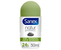 Desodorante roll on para mujer con protección antitranspirante hasta 24 horas, piel normal SANEX Natur protect 50 ml.