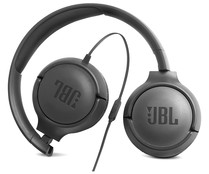 Auriculares tipo diadema JBL TUNE 500, micrófono, color negro.
