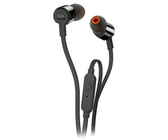 Auriculares tipo intrauditivo JBL T210 con micrófono, color negro.