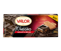 Chocolate negro (70 % cacao) con galleta Belga VALOR 200 g.
