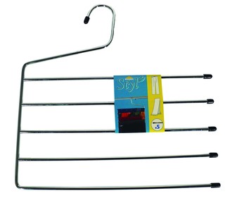 Percha metálica cromada para pantalones con 5 barras ROZENBAL. Percha metálica cromada para pantalones con 5 barras ROZENBAL.