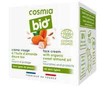 Crema facial hidratante con aceite de almendras dulces orgánico, para todo tipo de pieles COSMIA Bio 50 ml.