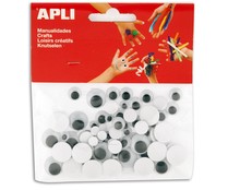 Bolsa de 100 ojos móviles negros,  adhesivos de goma eva y de diferentes tamaños APLI.