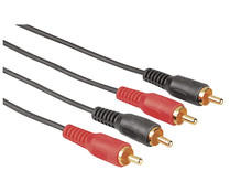 Cable QILIVE de 2 RCA machos a 2 RCA machos, 2 metros, terminales dorados, color negro.