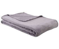Manta de coralina color gris para cama doble, 100% poliéster 240g/m², 240x220cm. ACTUEL.