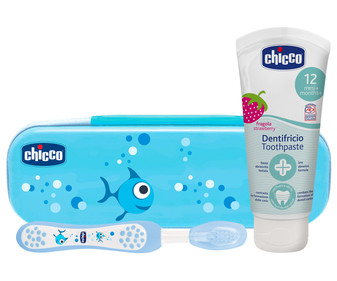 Set dental infantil con estuche y cepillo de color azul, a partir de 12 meses CHICCO Set dental infantil con estuche y cepillo de color azul, a partir de 12 meses CHICCO