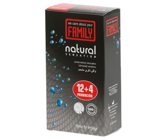 Preservativos lubricados sensación natural FAMILY 12 + 4 uds. Preservativos lubricados sensación natural FAMILY 12 + 4 uds.