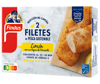 Filetes de pescado de pesca sostenible (MSC) al limón con un toque de pimienta FINDUS 225 g. Filetes de pescado de pesca sostenible (MSC) al limón con un toque de pimienta FINDUS 225 g.