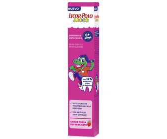Pasta de dientes infantil sabor fresa refrescante, para niños de +6 años LICOR DEL POLO Junior 75 ml.