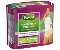 Pañal de incontinencia para mujer, talla s/m con absorción plus DEPEND WOMEN 10 uds