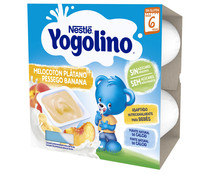 Postre lácteo de melocotón y plátano, adaptado para bebés a partir de 6 meses YOGOLINO de Nestlé 4 x 100 g.