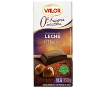 Chocolate con leche con mousse de avellanas, sin azúcares añadidos VALOR 150 g.