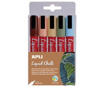 5 rotuladores de tiza borrable, varios colores, Liquid Chalk, APLI.