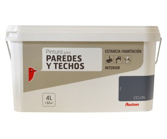 Bote de 4 litros pintura giris oscuro mate con base de resina acrílica para paredes y techos AUCHAN. Bote de 4 litros pintura giris oscuro mate con base de resina acrílica para paredes y techos AUCHAN.