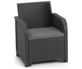 Conjunto de muebles de jardín Rosalie color grafito compuesto por 2 sillones individuales, sofá de 2 plazas y mesa, KETER.