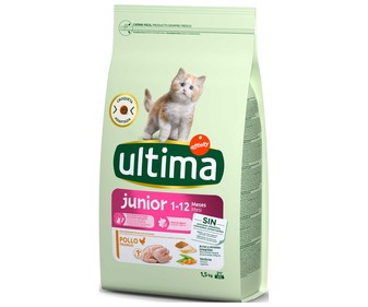 Pienso para gatos junior a base de pollo, arroz y cereales integrales (1-12 meses) ULTIMA bolsa 1,5 kg. Pienso para gatos junior a base de pollo, arroz y cereales integrales (1-12 meses) ULTIMA bolsa 1,5 kg.