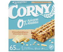 Barritas de cereales 0 % azúcares añadidos con chocolate blanco CORNY 6 uds. x 20 g.