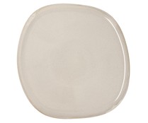 Plato llano irregular fabricado en gres, 26,5x25,7 cm, color blanco, Ikonik BIDASOA.