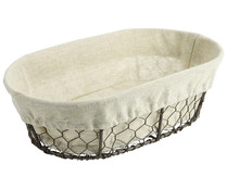 Cesta oval de metal y cubierta con tela para pan, 27,5cm., GERS.