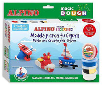 Kit de moldeado Magic Dough, set de transporte, 6 botes de 40 gr en colores surtidos, ALPINO.