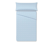 Juego de sábanas de 105cm., diseño flores azules, 48% algodón, ACTUEL.