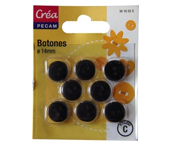 Botón abombado 14mm negro 8 unidades Botón abombado 14mm negro 8 unidades