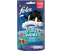 Snacks para gatos sabor a pescado horneado y gambas, Play Tubes PURINA FÉLIX 50 g.