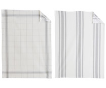 Pack de 2 paños de cocina color gris 100% algodón 180g/m², 50x70 cm. ACTUEL.