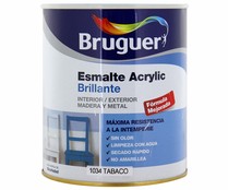 Esmalte decorativo acrílico de color marrón tabaco y acabado brillante BRUGUER 0,75 litros 1 unidad.