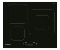 Placa inducción INDESIT IS 33Q60 NE, 3 zonas de cocción, zona grande 28cm, potencia: 7200W, control táctil,A: 59cm.